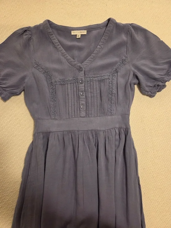 Baltic Born blue midi dress XS puff sleeves tiered pleats cottage core prairie - Picture 16 of 16